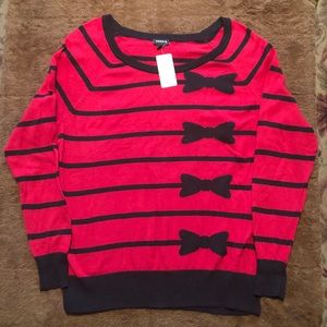 Torrid Black Red Sweater Stripes Bows Size 0 Large